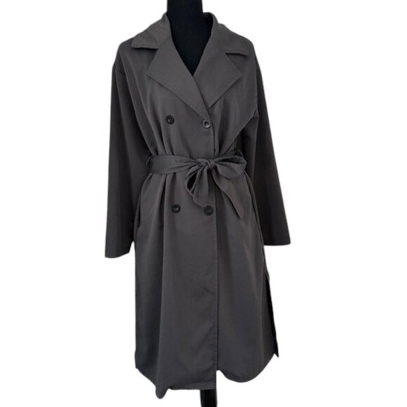 MAEVA Charcoal Gray Lightweight Double Breasted Trench Coat Small - Picture 1 of 14